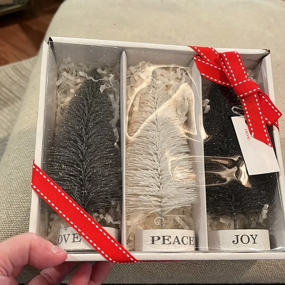 Face to Face Holiday Bottle Brush Tree Set - Tree Tops Glisten/NIB
